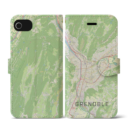 【グルノーブル（フランス）】地図柄iPhoneケース（手帳タイプ）ナチュラル・iPhone SE（第3 / 第2世代） / 8 / 7 / 6s / 6 用