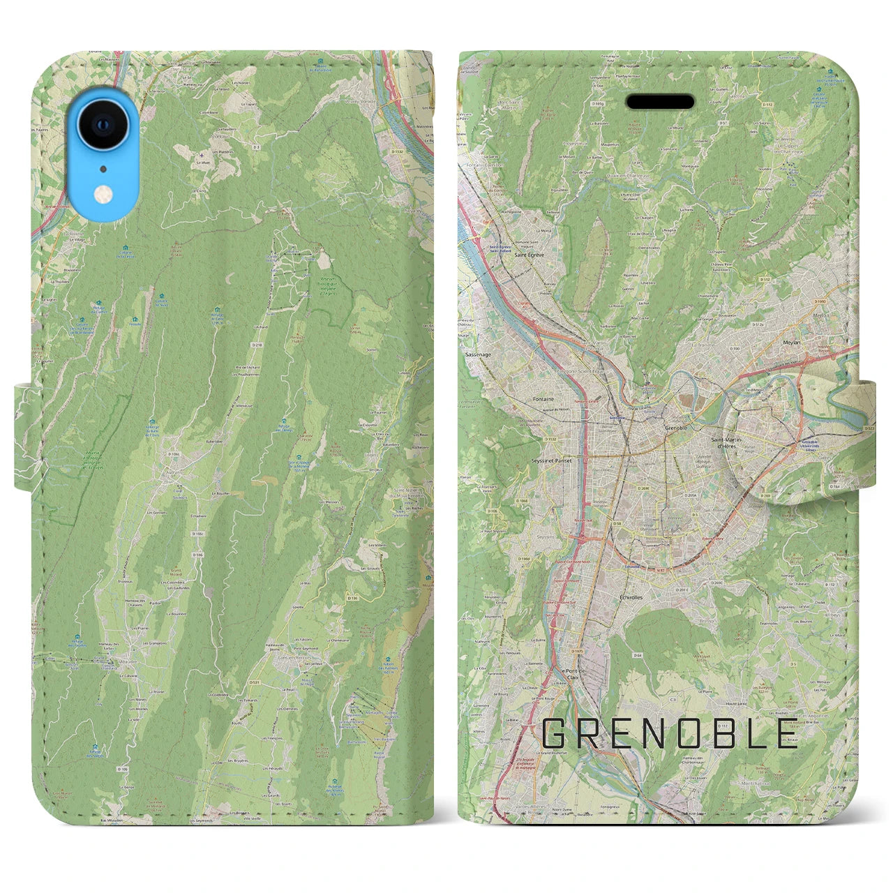 【グルノーブル】地図柄iPhoneケース（手帳両面タイプ・ナチュラル）iPhone XR 用