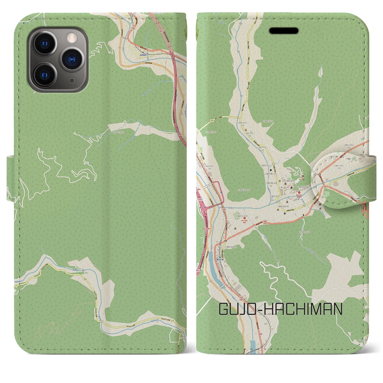 【郡上八幡】地図柄iPhoneケース（手帳両面タイプ・ナチュラル）iPhone 11 Pro Max 用