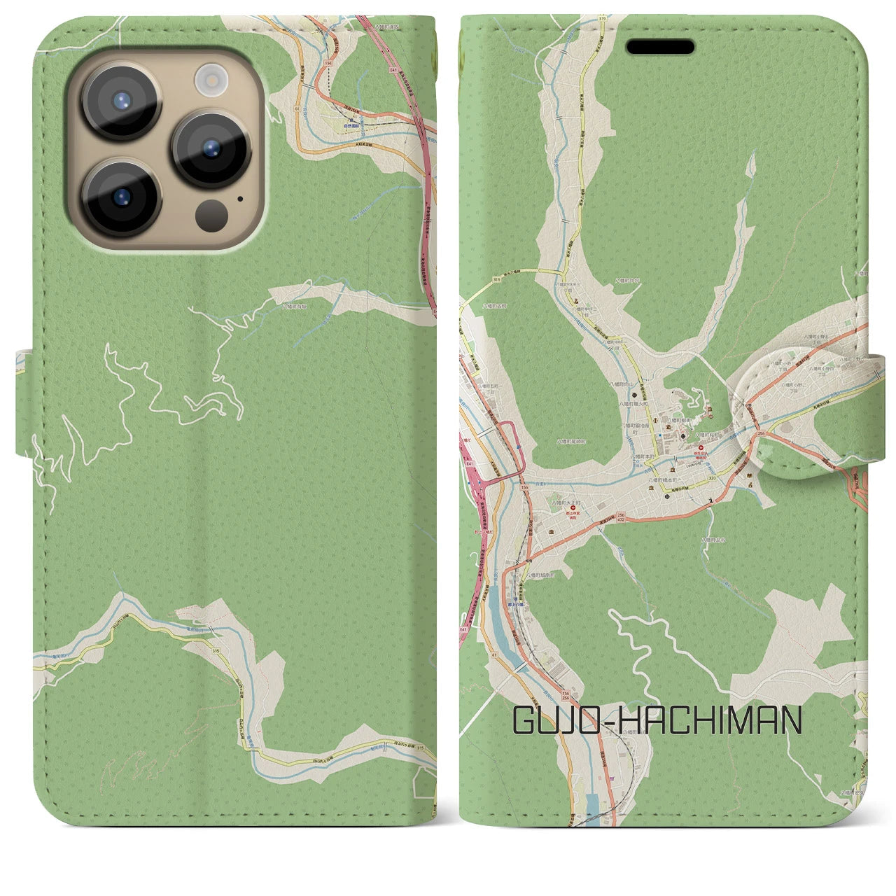 【郡上八幡】地図柄iPhoneケース（手帳両面タイプ・ナチュラル）iPhone 14 Pro Max 用