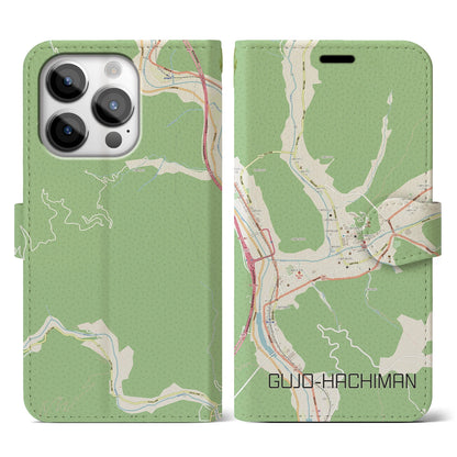 【郡上八幡（岐阜県）】地図柄iPhoneケース（手帳タイプ）ナチュラル・iPhone 14 Pro 用