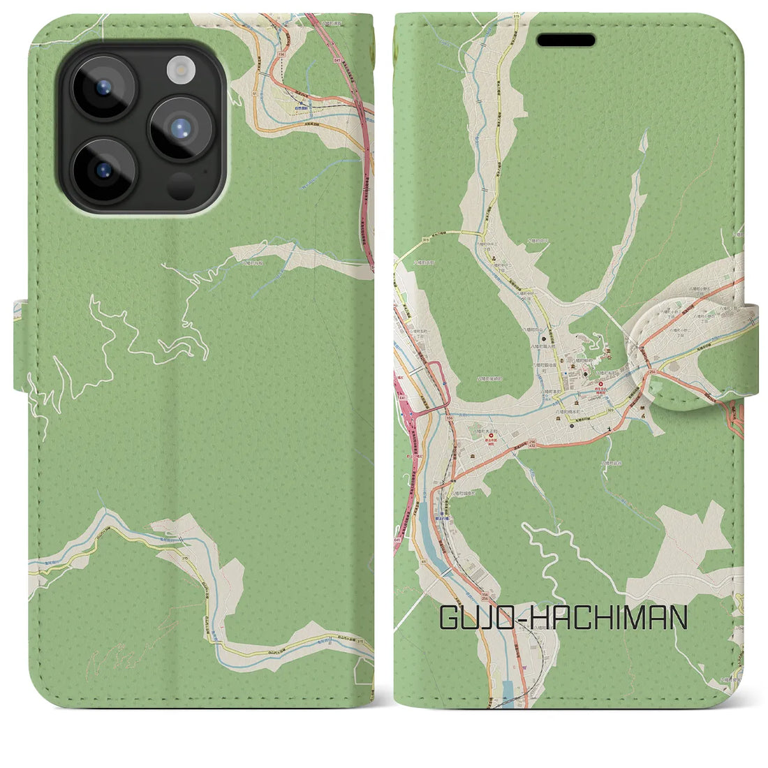 【郡上八幡】地図柄iPhoneケース（手帳両面タイプ・ナチュラル）iPhone 15 Pro Max 用