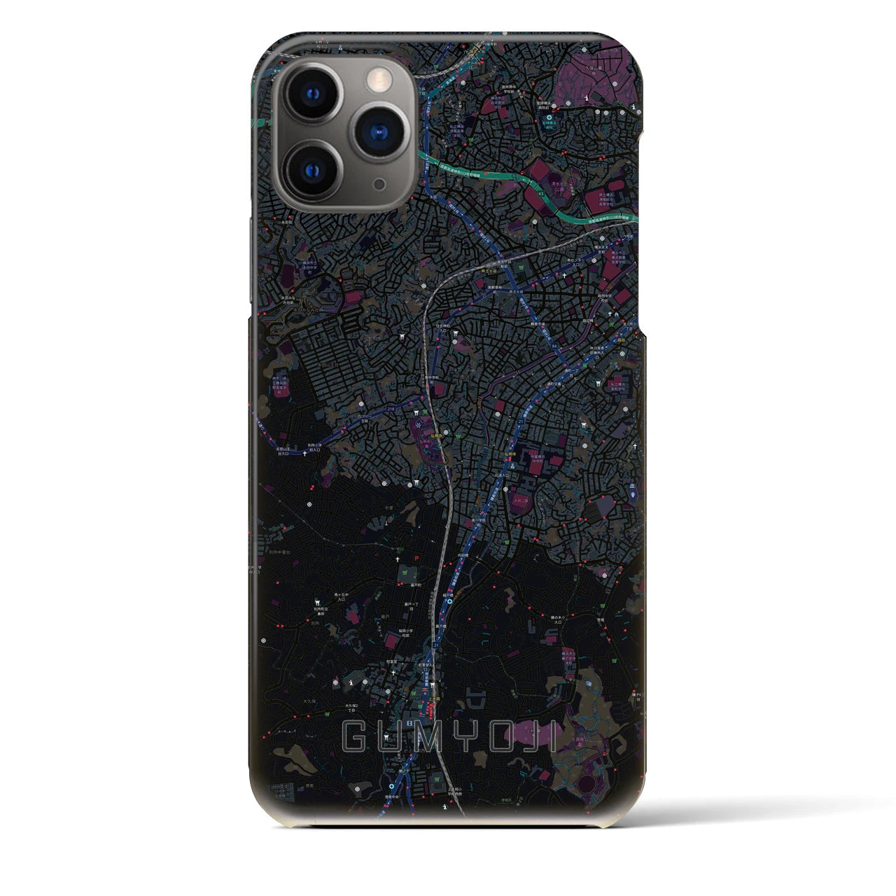 【弘明寺】地図柄iPhoneケース（バックカバータイプ・ブラック）iPhone 11 Pro Max 用