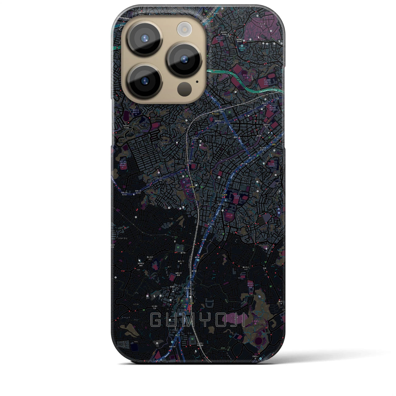 【弘明寺】地図柄iPhoneケース（バックカバータイプ・ブラック）iPhone 14 Pro Max 用