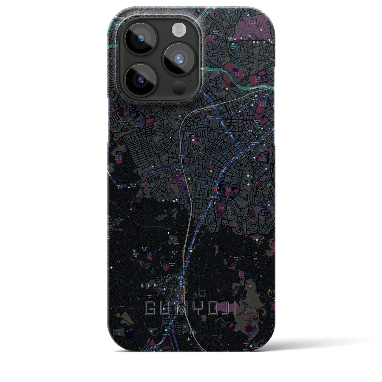 【弘明寺】地図柄iPhoneケース（バックカバータイプ・ブラック）iPhone 15 Pro Max 用