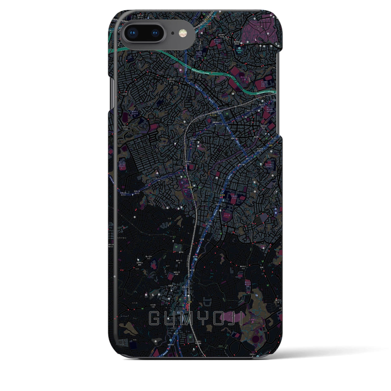 【弘明寺】地図柄iPhoneケース（バックカバータイプ・ブラック）iPhone 8Plus /7Plus / 6sPlus / 6Plus 用