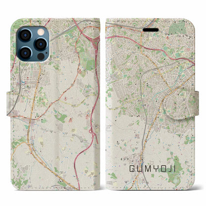 【弘明寺（神奈川県）】地図柄iPhoneケース（手帳タイプ）ナチュラル・iPhone 12 / 12 Pro 用