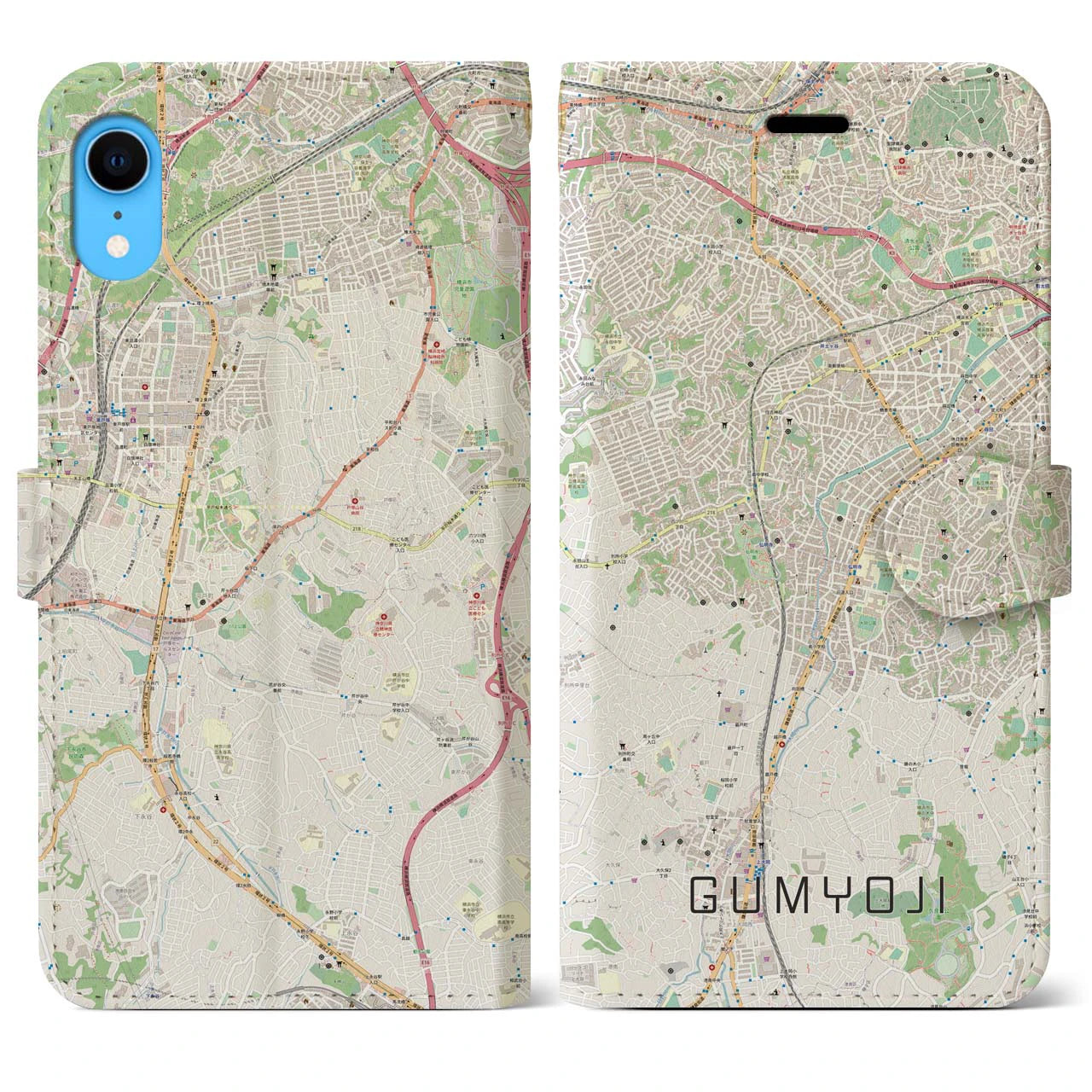 【弘明寺】地図柄iPhoneケース（手帳両面タイプ・ナチュラル）iPhone XR 用