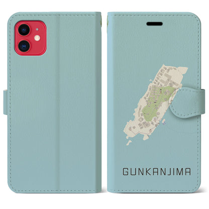 【軍艦島（長崎県）】地図柄iPhoneケース（手帳タイプ）ナチュラル・iPhone 11 用