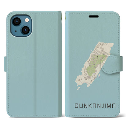 【軍艦島（長崎県）】地図柄iPhoneケース（手帳タイプ）ナチュラル・iPhone 13 用