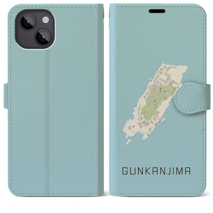 【軍艦島（長崎県）】地図柄iPhoneケース（手帳タイプ）ナチュラル・iPhone 14 Plus 用