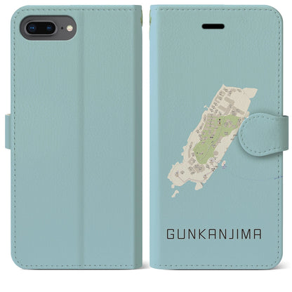 【軍艦島（長崎県）】地図柄iPhoneケース（手帳タイプ）ナチュラル・iPhone 8Plus /7Plus / 6sPlus / 6Plus 用