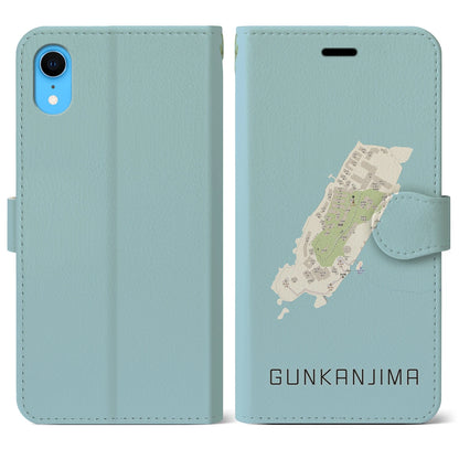 【軍艦島（長崎県）】地図柄iPhoneケース（手帳タイプ）ナチュラル・iPhone XR 用