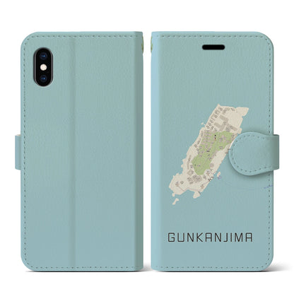 【軍艦島（長崎県）】地図柄iPhoneケース（手帳タイプ）ナチュラル・iPhone XS / X 用