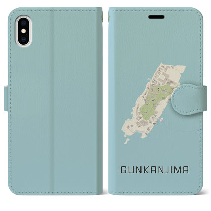 【軍艦島（長崎県）】地図柄iPhoneケース（手帳タイプ）ナチュラル・iPhone XS Max 用