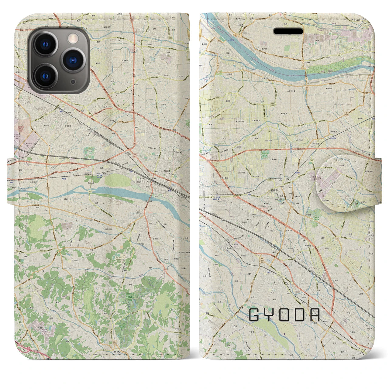 【行田】地図柄iPhoneケース（手帳両面タイプ・ナチュラル）iPhone 11 Pro Max 用
