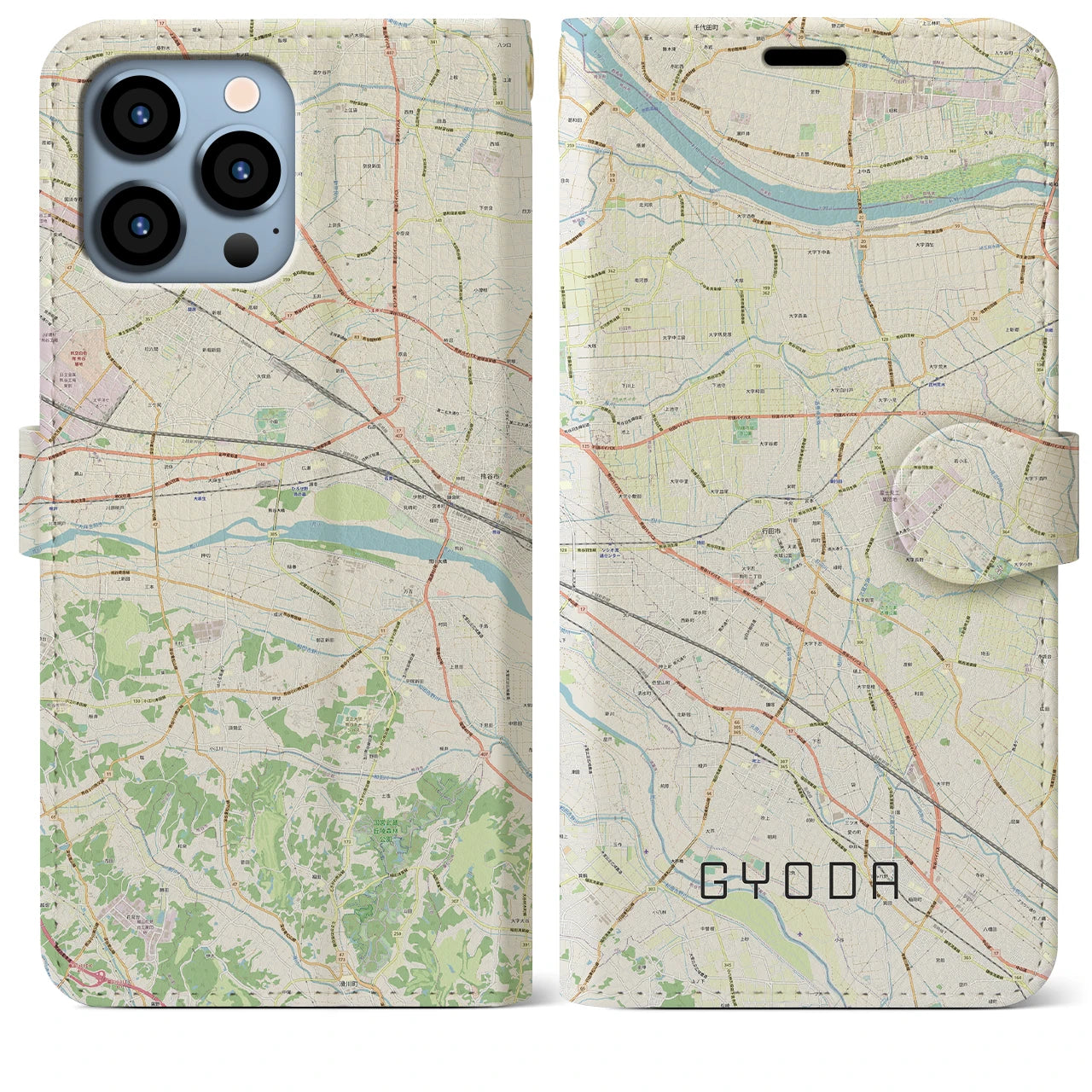 【行田】地図柄iPhoneケース（手帳両面タイプ・ナチュラル）iPhone 13 Pro Max 用