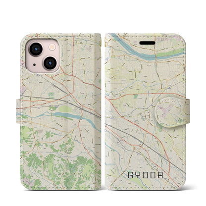 【行田（埼玉県）】地図柄iPhoneケース（手帳タイプ）ナチュラル・iPhone 13 mini 用