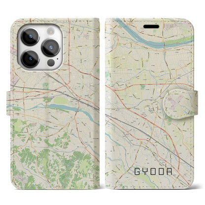 【行田（埼玉県）】地図柄iPhoneケース（手帳タイプ）ナチュラル・iPhone 14 Pro 用