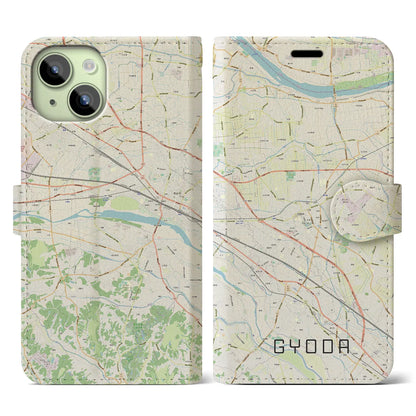 【行田（埼玉県）】地図柄iPhoneケース（手帳タイプ）ナチュラル・iPhone 15 用