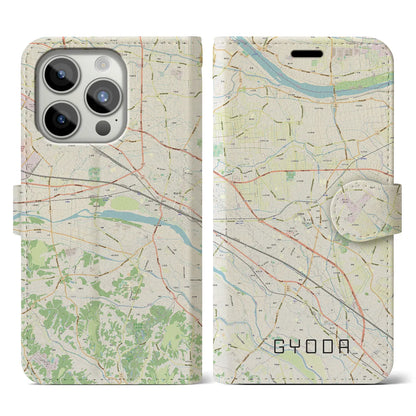 【行田（埼玉県）】地図柄iPhoneケース（手帳タイプ）ナチュラル・iPhone 15 Pro 用