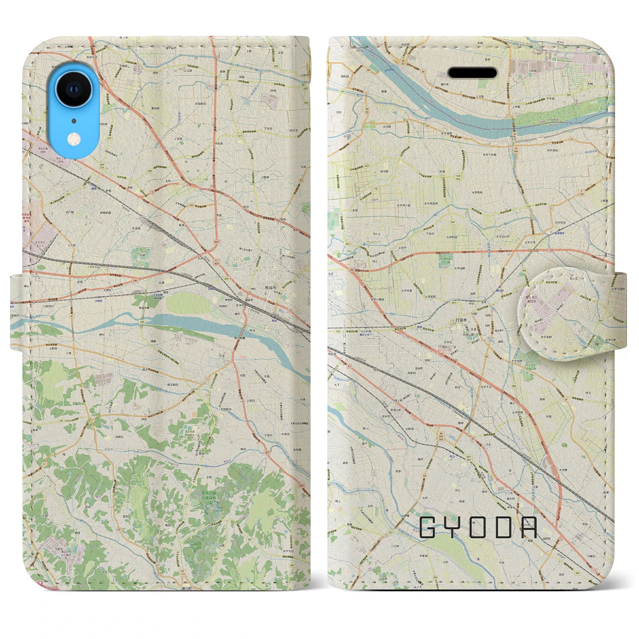 【行田】地図柄iPhoneケース（手帳両面タイプ・ナチュラル）iPhone XR 用