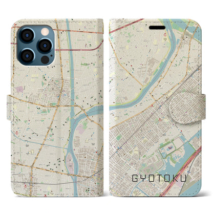 【行徳（千葉県）】地図柄iPhoneケース（手帳タイプ）ナチュラル・iPhone 12 / 12 Pro 用