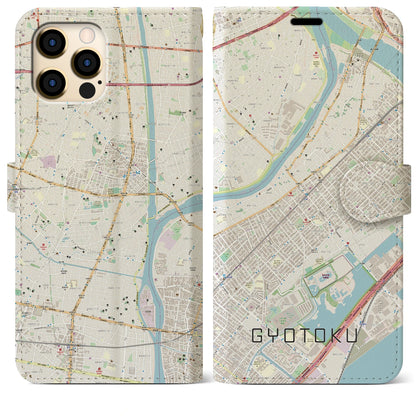 【行徳（千葉県）】地図柄iPhoneケース（手帳タイプ）ナチュラル・iPhone 12 Pro Max 用