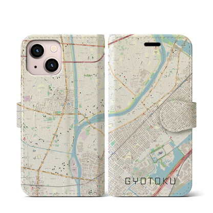 【行徳（千葉県）】地図柄iPhoneケース（手帳タイプ）ナチュラル・iPhone 13 mini 用