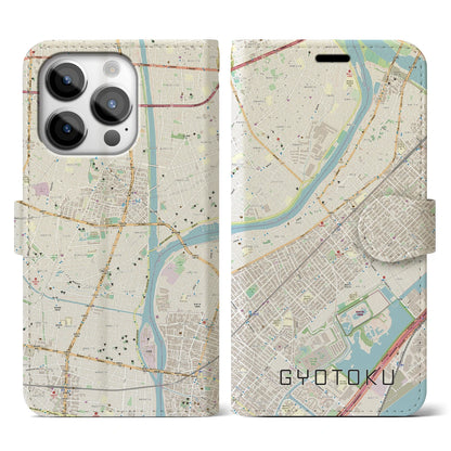 【行徳（千葉県）】地図柄iPhoneケース（手帳タイプ）ナチュラル・iPhone 14 Pro 用