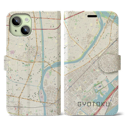 【行徳（千葉県）】地図柄iPhoneケース（手帳タイプ）ナチュラル・iPhone 15 用