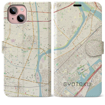 【行徳（千葉県）】地図柄iPhoneケース（手帳タイプ）ナチュラル・iPhone 15 Plus 用