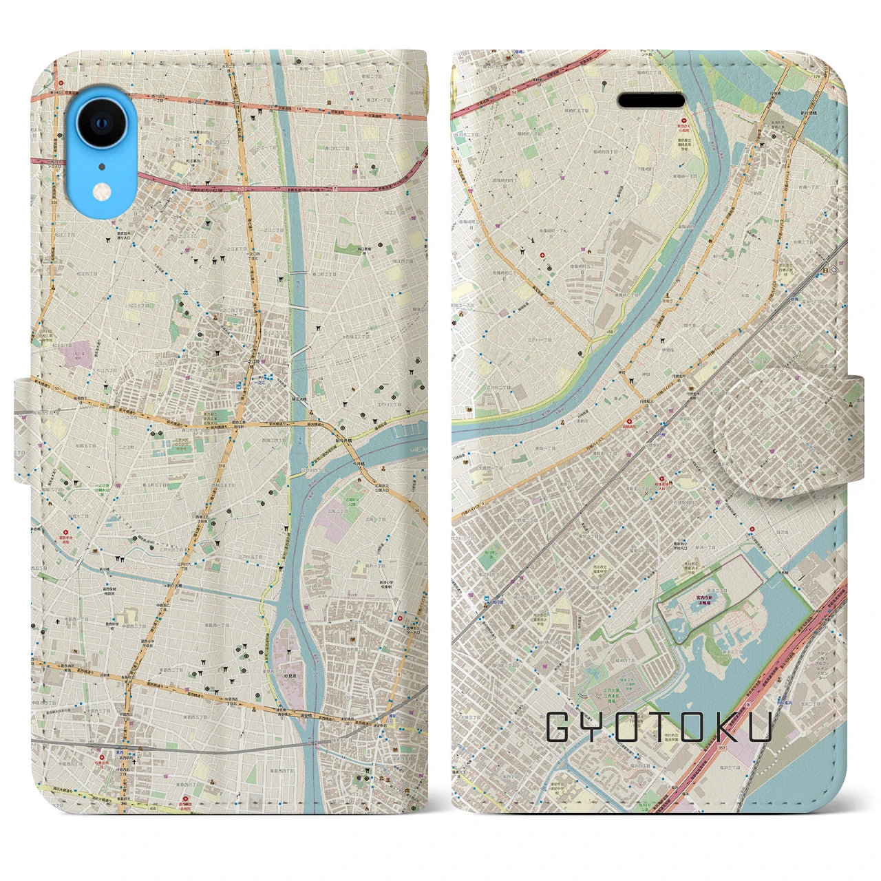 【行徳】地図柄iPhoneケース（手帳両面タイプ・ナチュラル）iPhone XR 用