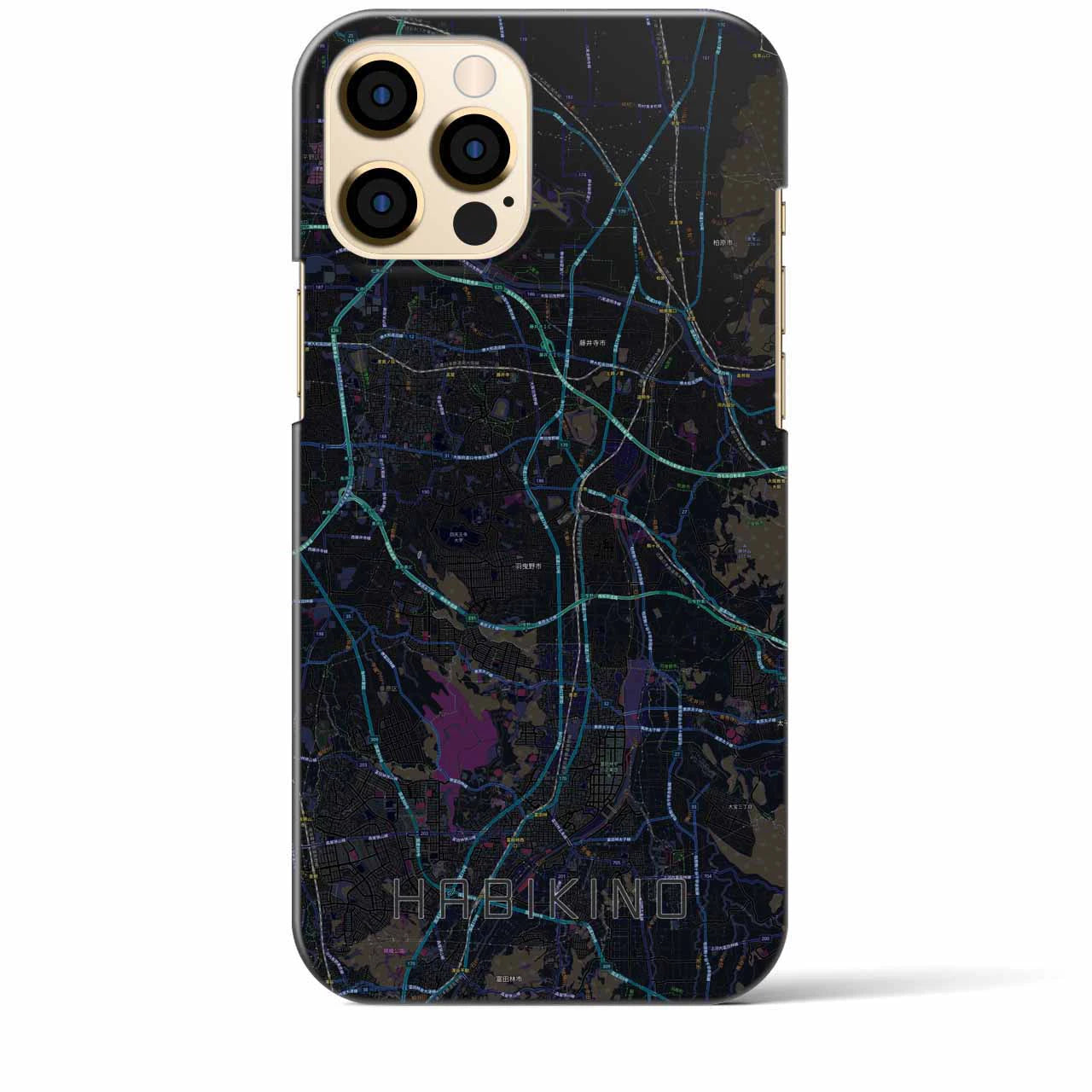 【羽曳野】地図柄iPhoneケース（バックカバータイプ・ブラック）iPhone 12 Pro Max 用