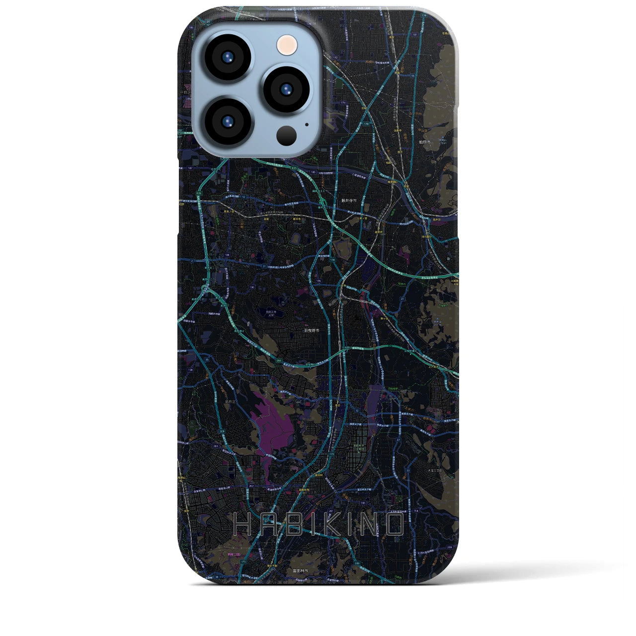 【羽曳野】地図柄iPhoneケース（バックカバータイプ・ブラック）iPhone 13 Pro Max 用