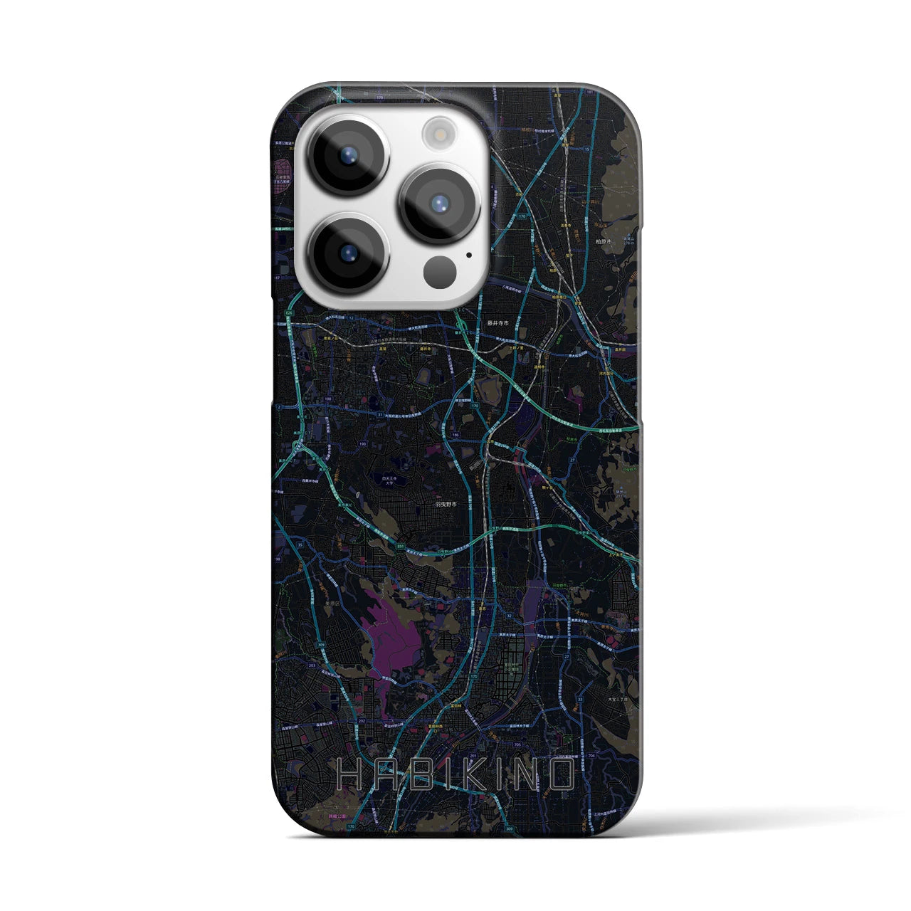 【羽曳野】地図柄iPhoneケース（バックカバータイプ・ブラック）iPhone 14 Pro 用