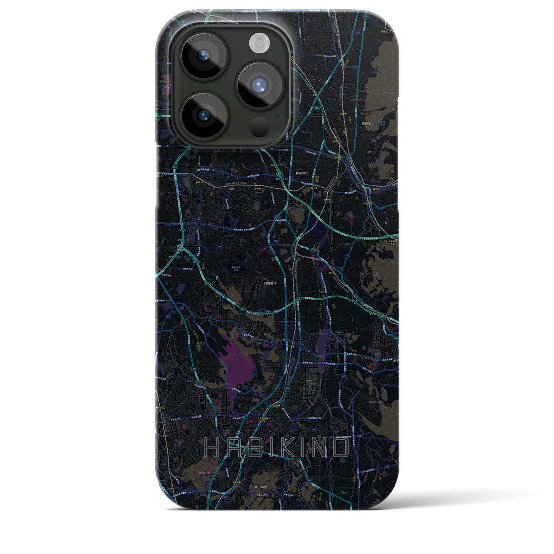 【羽曳野】地図柄iPhoneケース（バックカバータイプ・ブラック）iPhone 15 Pro Max 用
