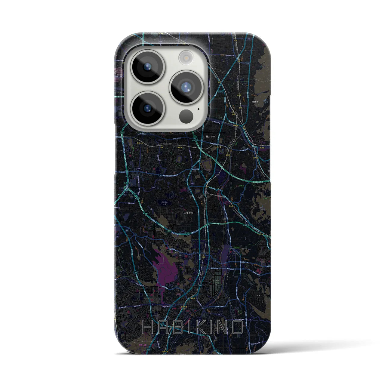 【羽曳野】地図柄iPhoneケース（バックカバータイプ・ブラック）iPhone 15 Pro 用