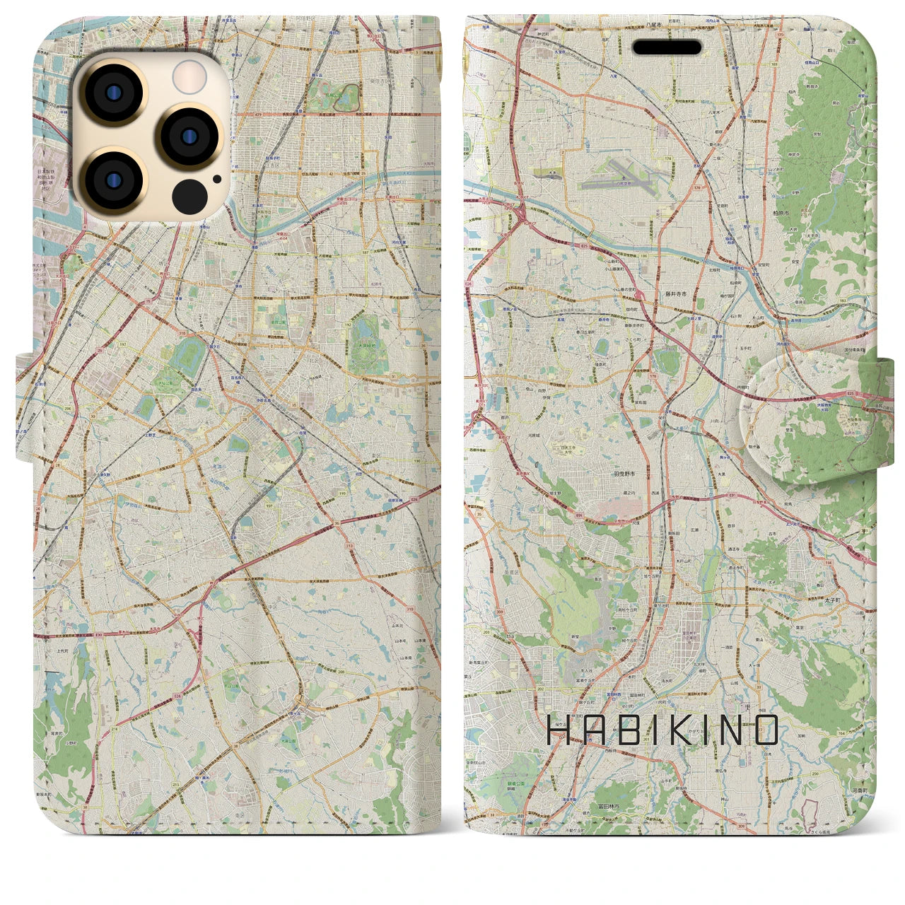 【羽曳野】地図柄iPhoneケース（手帳両面タイプ・ナチュラル）iPhone 12 Pro Max 用