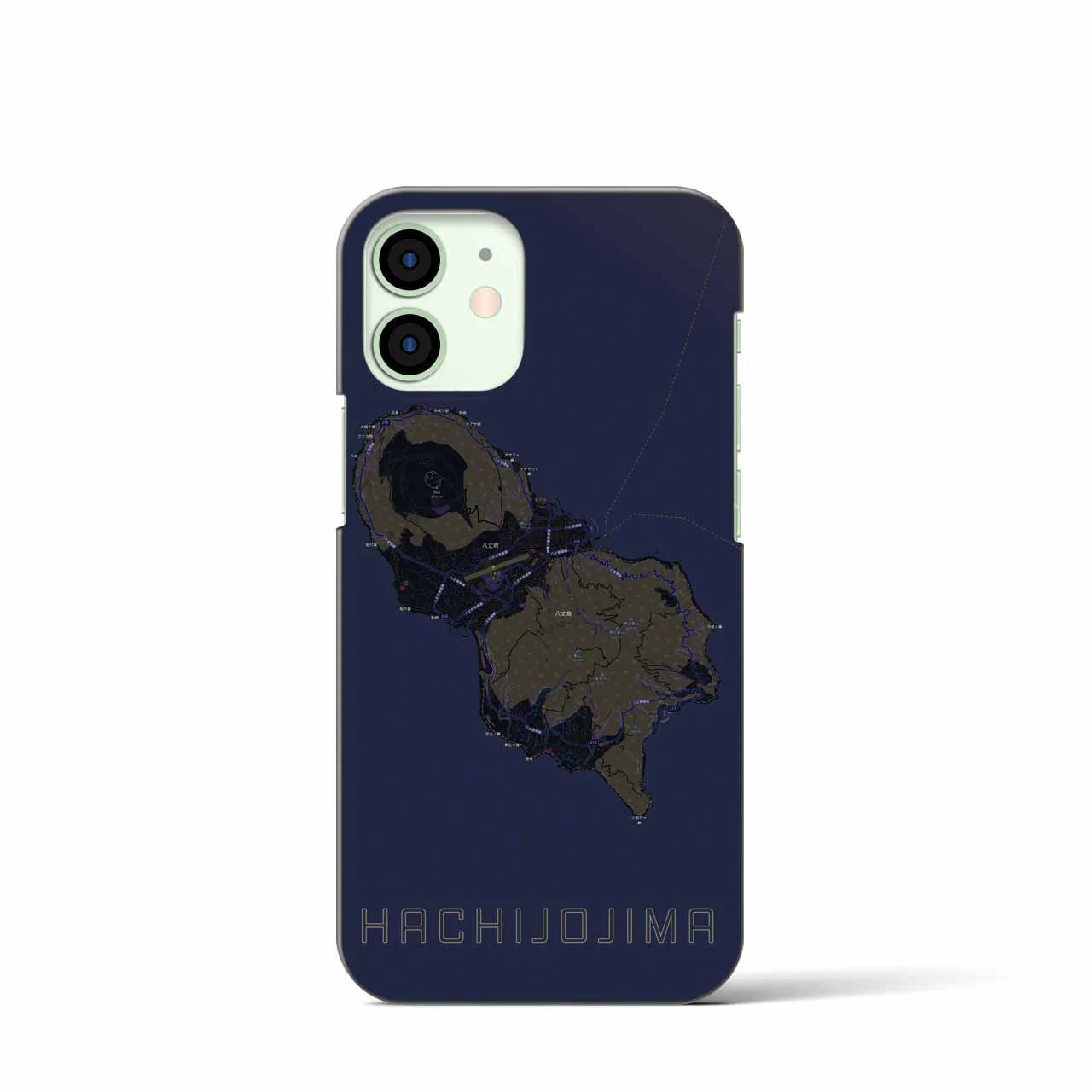 【八丈島】地図柄iPhoneケース（バックカバータイプ・ブラック）iPhone 12 mini 用