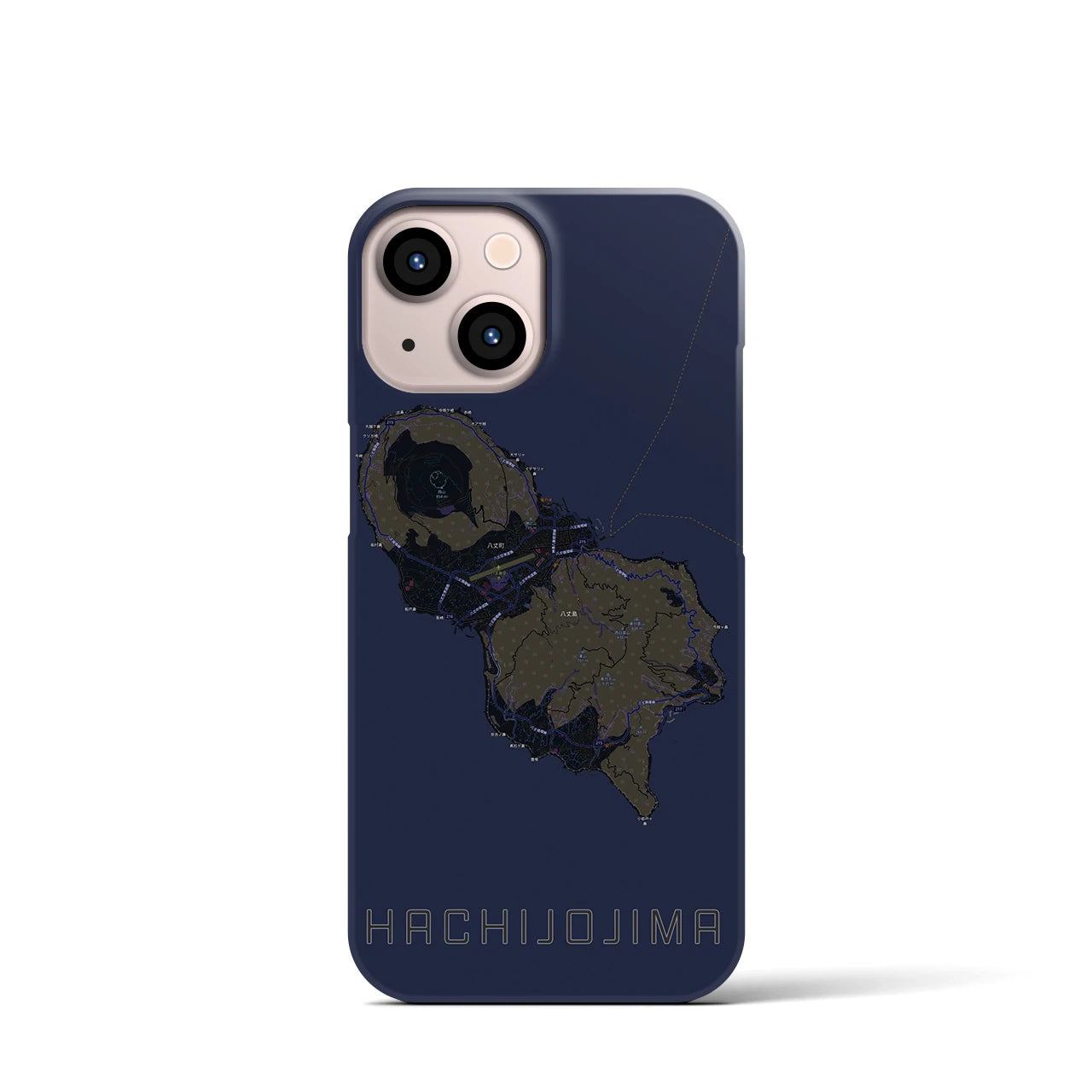 【八丈島】地図柄iPhoneケース（バックカバータイプ・ブラック）iPhone 13 mini 用