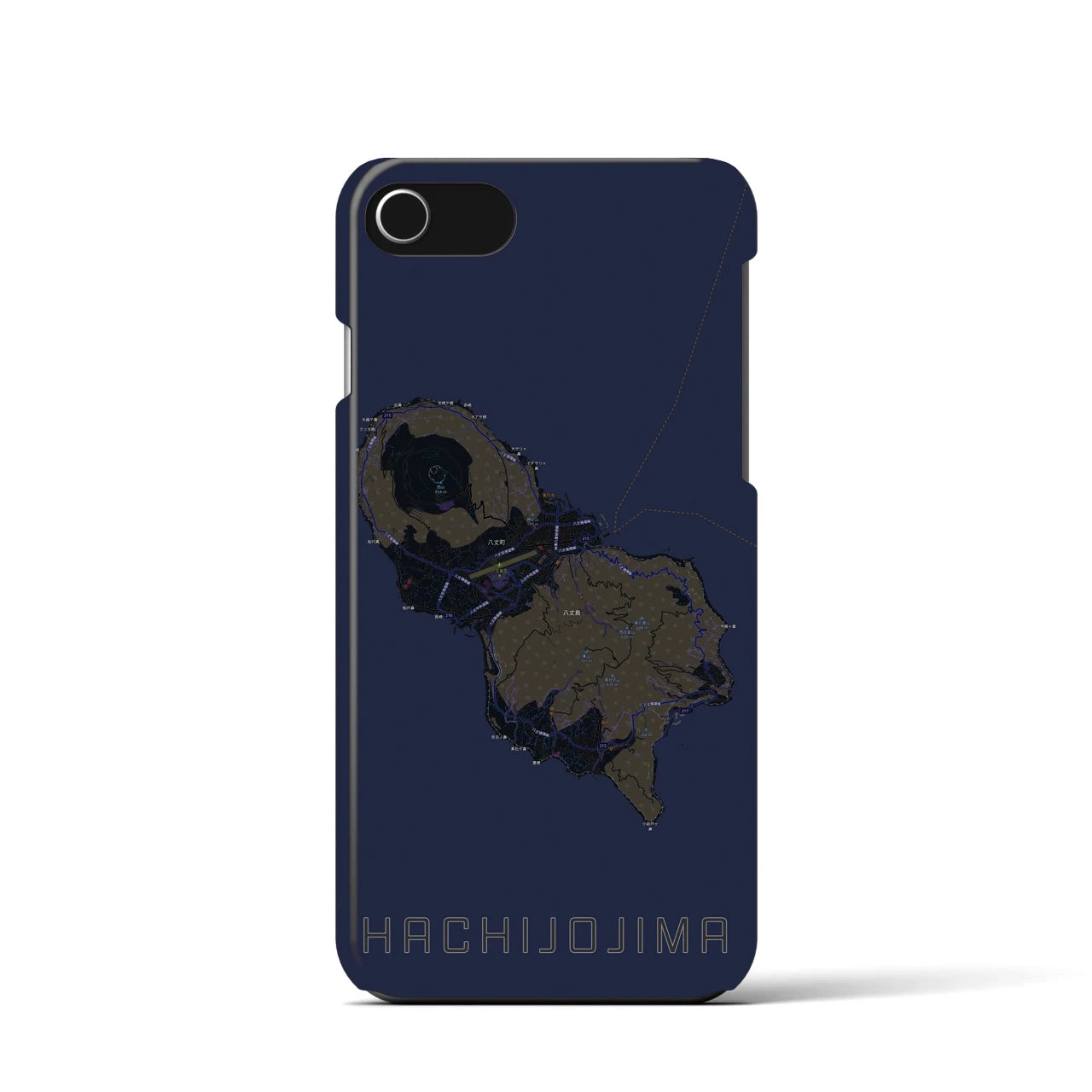 【八丈島】地図柄iPhoneケース（バックカバータイプ・ブラック）iPhone SE（第3 / 第2世代） / 8 / 7 / 6s / 6 用