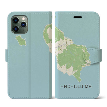 【八丈島（東京都）】地図柄iPhoneケース（手帳タイプ）ナチュラル・iPhone 11 Pro 用
