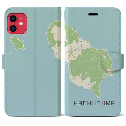 【八丈島（東京都）】地図柄iPhoneケース（手帳タイプ）ナチュラル・iPhone 11 用