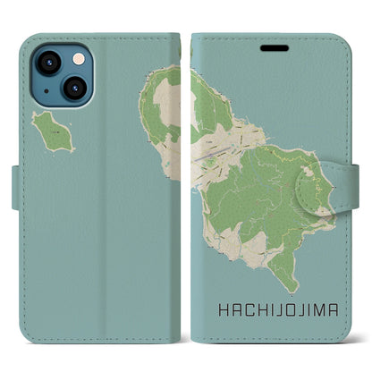 【八丈島（東京都）】地図柄iPhoneケース（手帳タイプ）ナチュラル・iPhone 13 用
