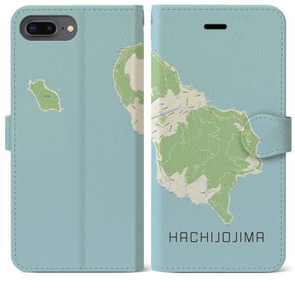 【八丈島（東京都）】地図柄iPhoneケース（手帳タイプ）ナチュラル・iPhone 8Plus /7Plus / 6sPlus / 6Plus 用