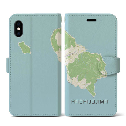 【八丈島（東京都）】地図柄iPhoneケース（手帳タイプ）ナチュラル・iPhone XS / X 用
