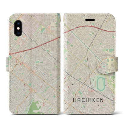 【八軒（北海道）】地図柄iPhoneケース（手帳タイプ）ナチュラル・iPhone XS / X 用