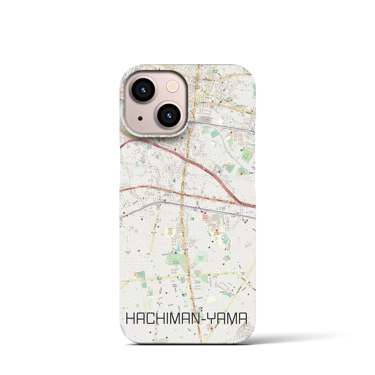 【八幡山】地図柄iPhoneケース（バックカバータイプ・ナチュラル）iPhone 13 mini 用