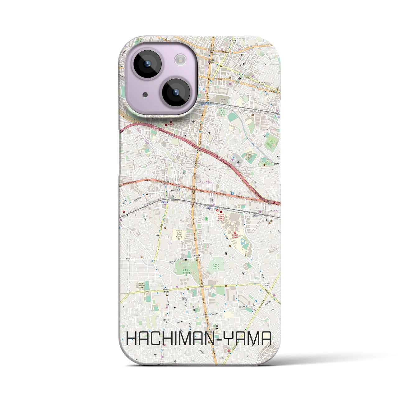 【八幡山】地図柄iPhoneケース（バックカバータイプ・ナチュラル）iPhone 14 用